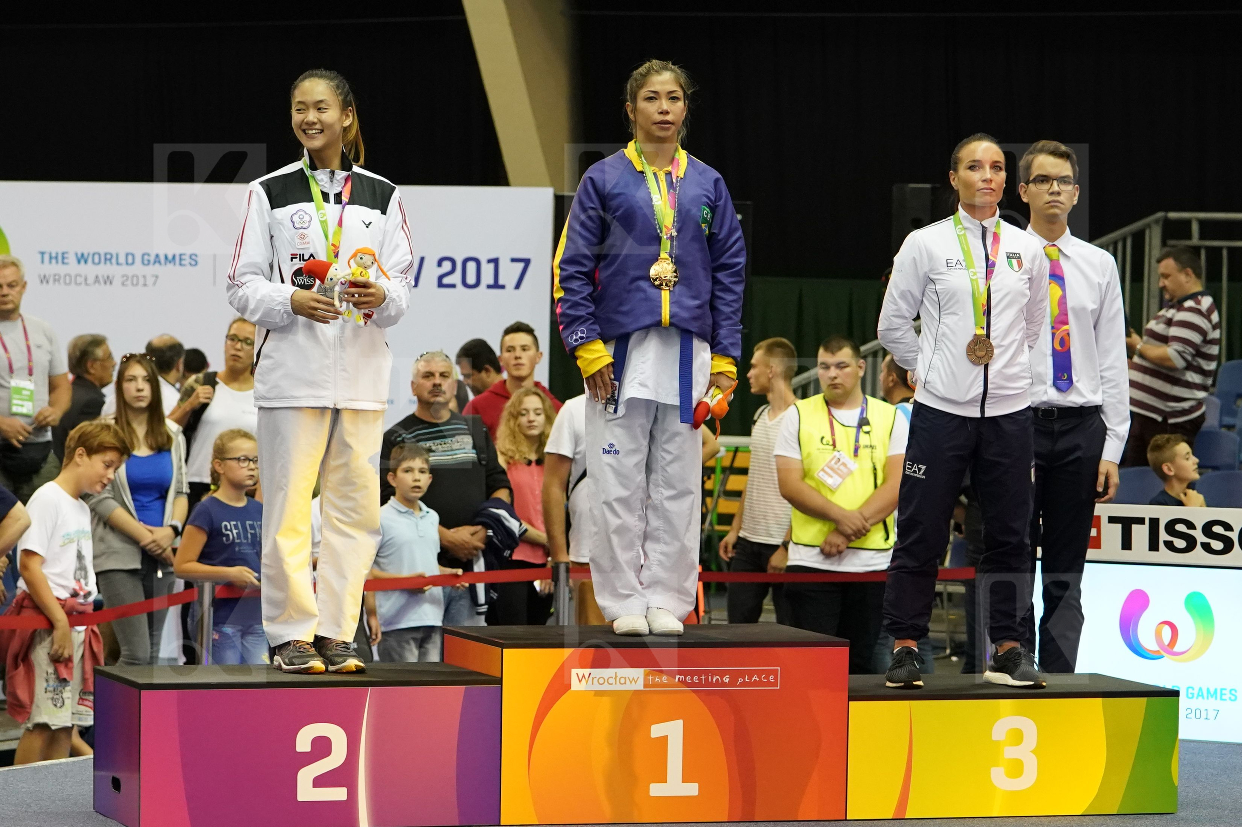 Brazil Cardin Sara Chinese Taipei Female Kumite -55kg Italy Kumizaki Valeria podium Wen Tzu-Yun